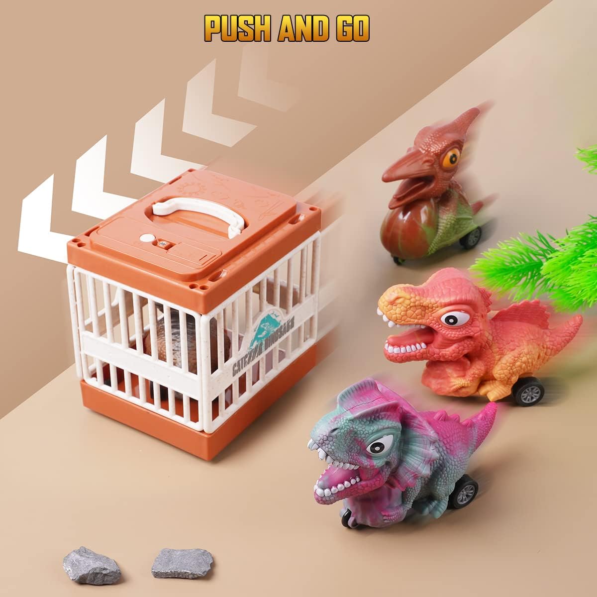 Dinosaurused puuriga 4 tk komplektis, iseliikuvad