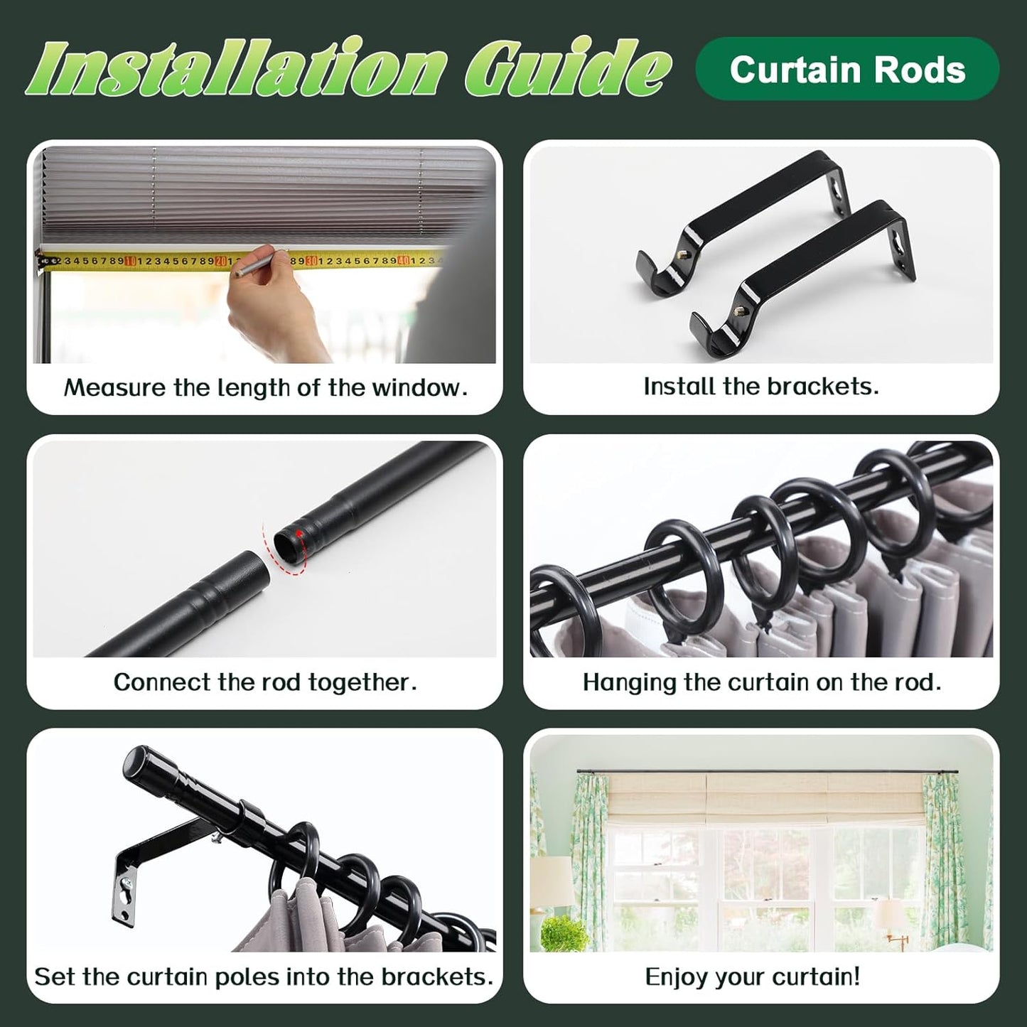 Metalgardinstang 76-116 cm sort