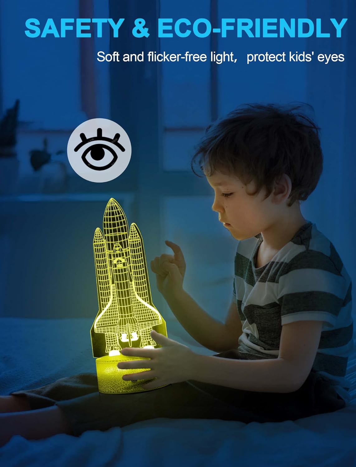Öölamp Lastele Rakett 16 värvi, puldiga, 3D