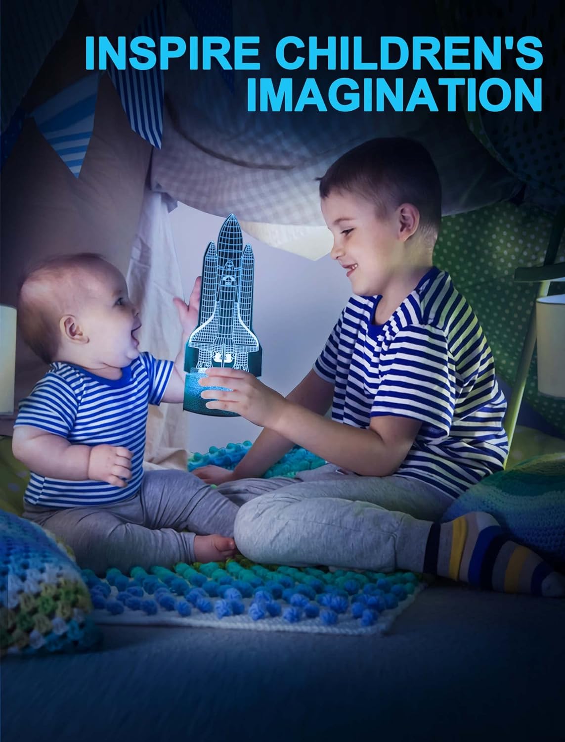 Öölamp Lastele Rakett 16 värvi, puldiga, 3D