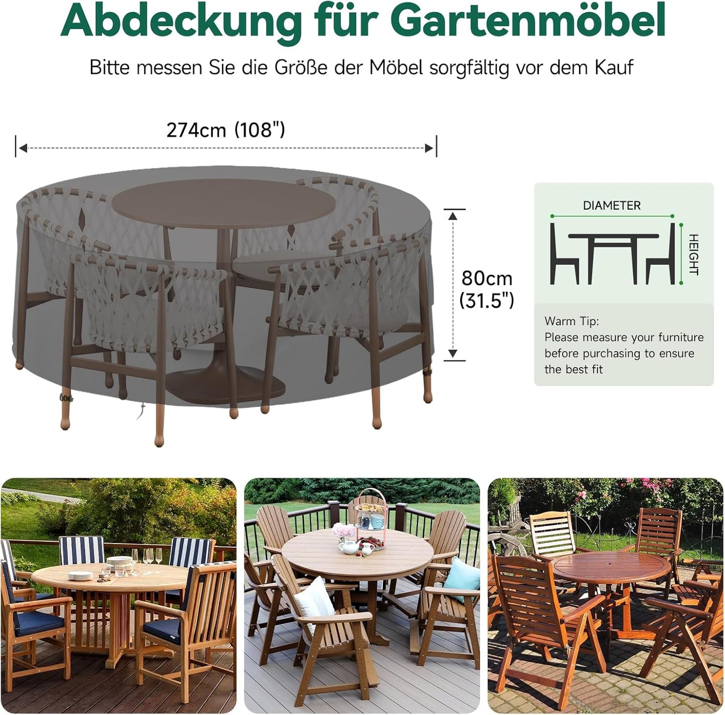 Garden Furniture Cover, 274x80 cm, Waterproof