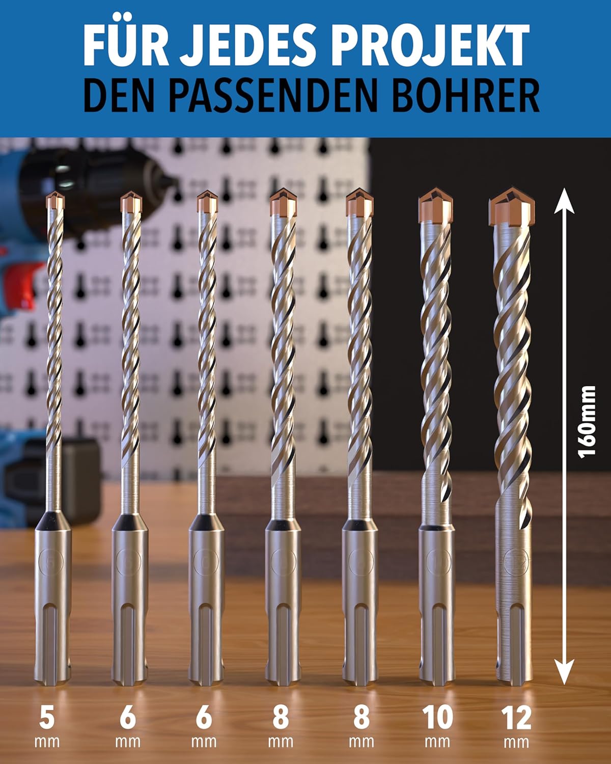 SDS Plus -betoniporaussarja, 7-osainen (5–12 mm x 156 mm)