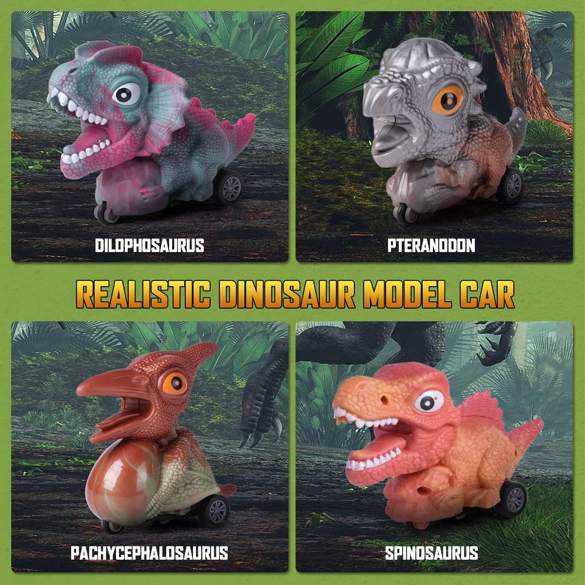 Dinozaurai su gręžtuvu, 4 vnt. rinkinys, savarankiškai judantys