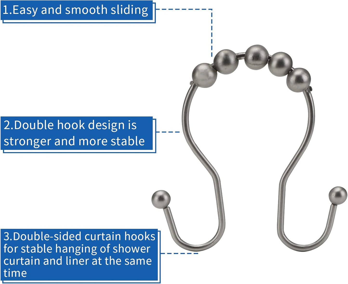 Metal shower curtain hooks