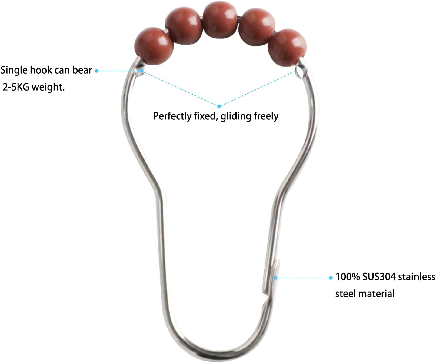 Brown metal shower curtain rings
