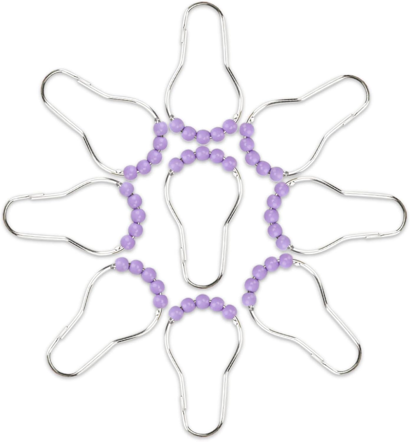 Metal shower curtain rings in light purple