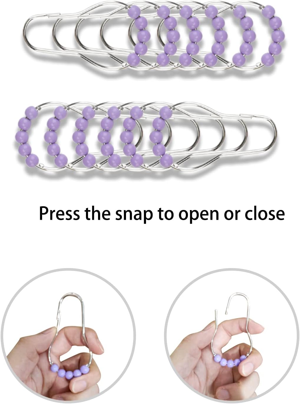 Metal shower curtain rings in light purple