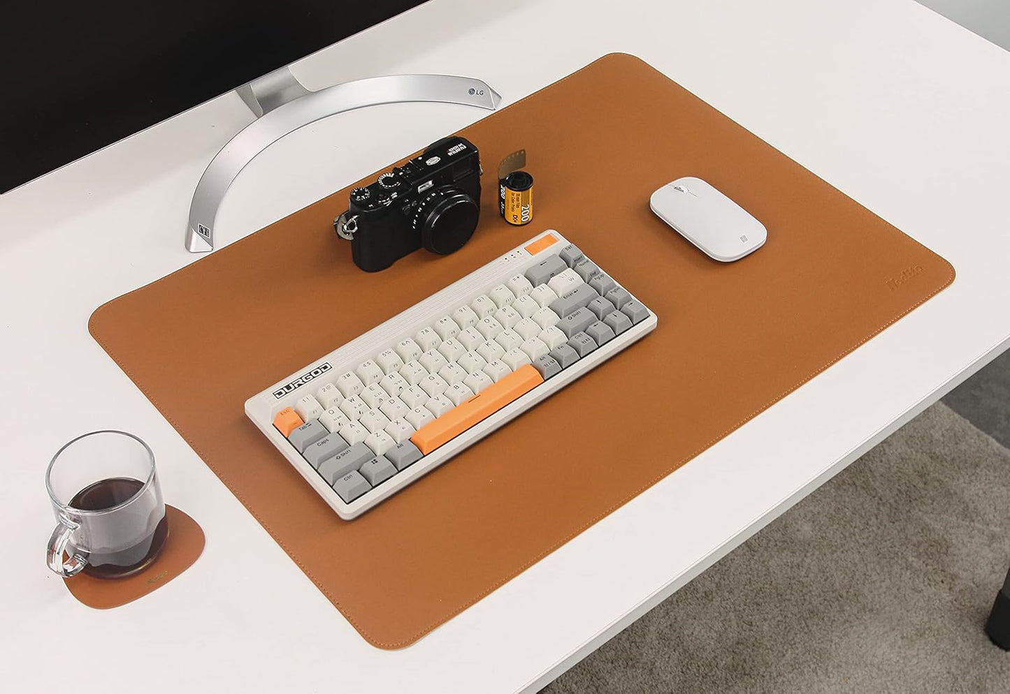 Double-sided leather writing pad and mouse pad (17" x 24", brown/dark brown)