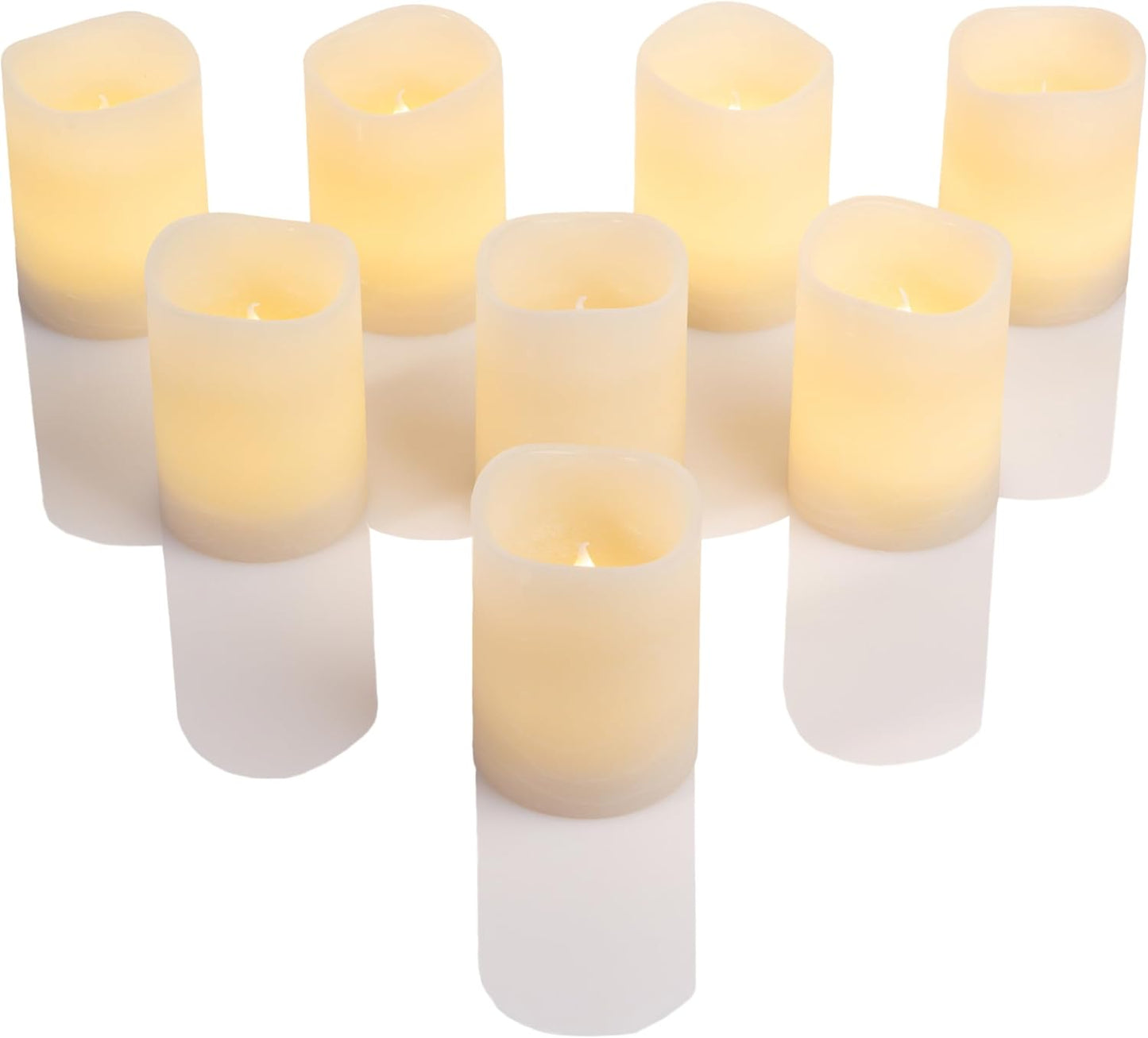LED-ljussats (8 st) – 7,5 x 10 cm, krämfärgade, med realistiskt vaxutseende, blinkande låga och timerfunktion