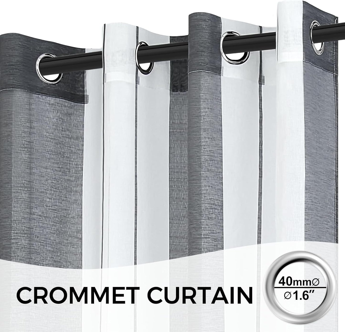 Semi-transparent striped curtains, white/gray, 225 x 140 cm, set of 2