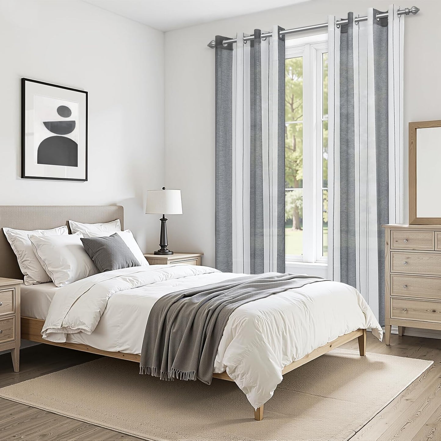 Semi-transparent striped curtains, white/gray, 225 x 140 cm, set of 2