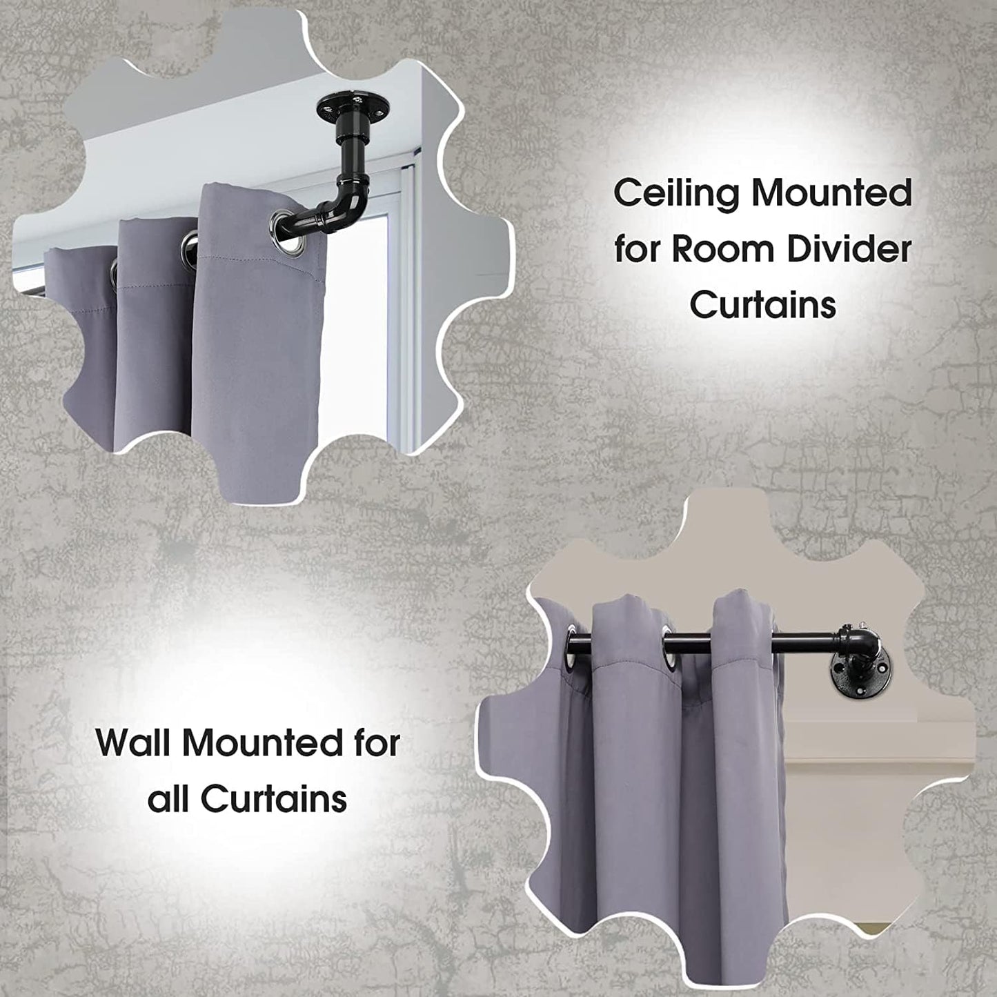 Industrial-style curtain rod, 81–144 cm – black, stainless steel