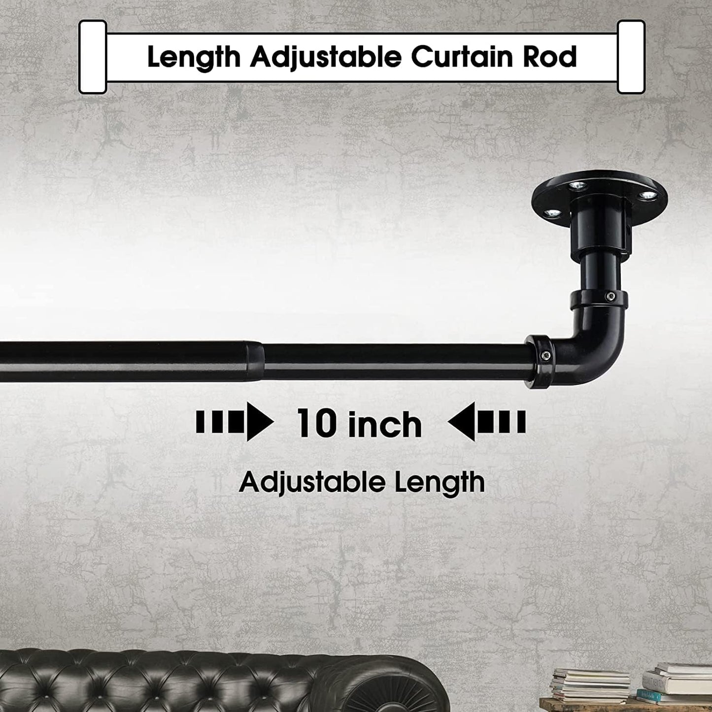 Industrial-style curtain rod, 81–144 cm – black, stainless steel