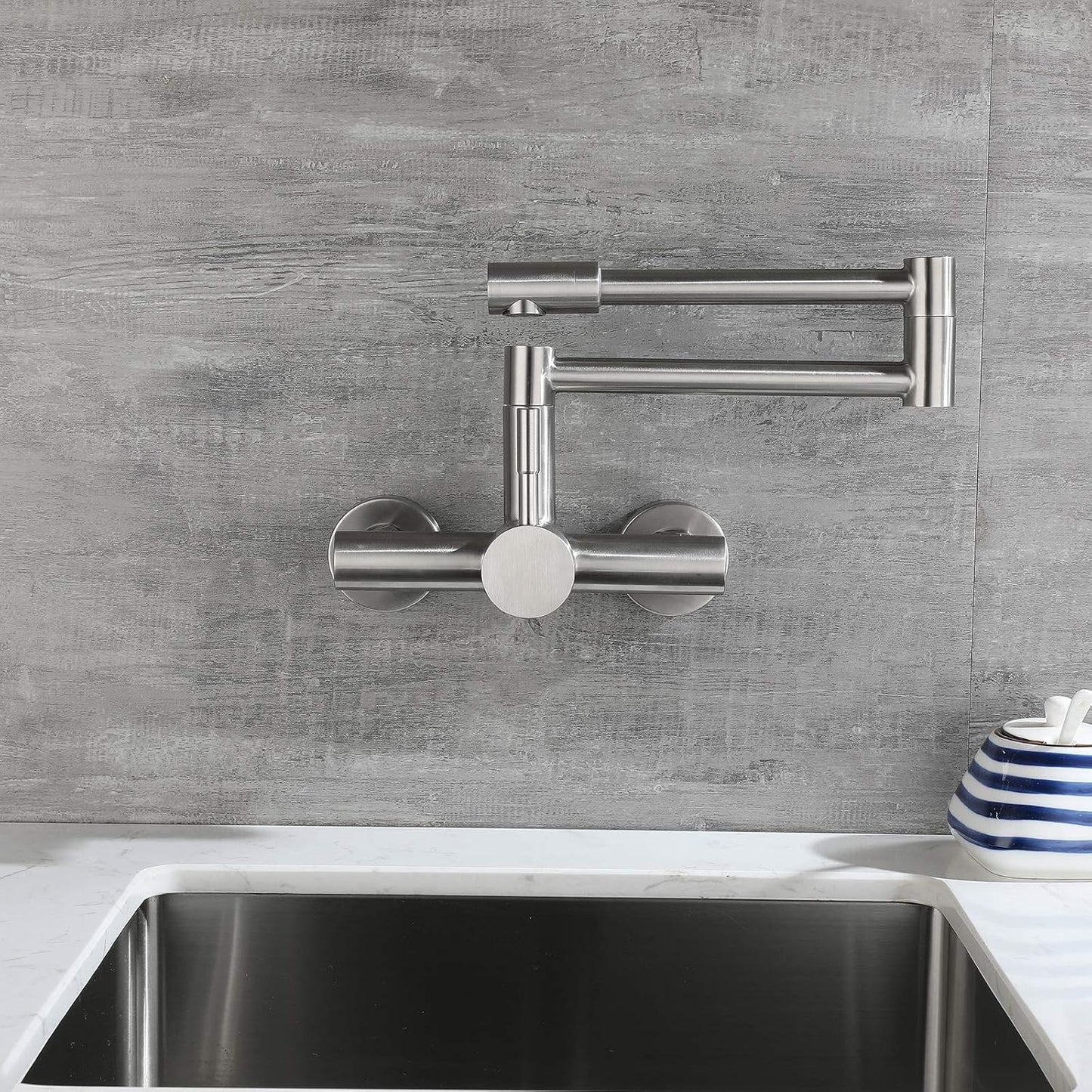 Wall-mounted kitchen faucet made of 304 stainless steel – hot and cold water
