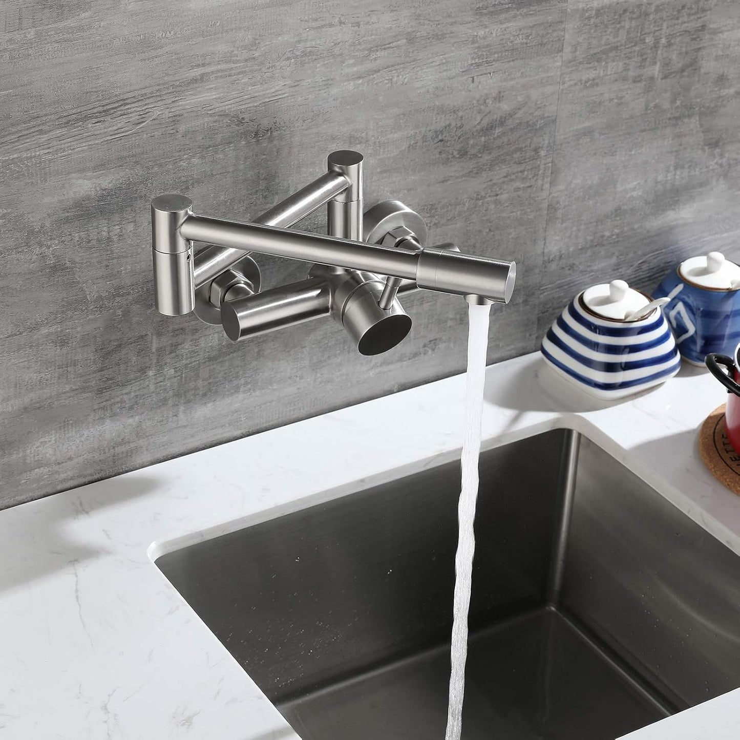 Wall-mounted kitchen faucet made of 304 stainless steel – hot and cold water