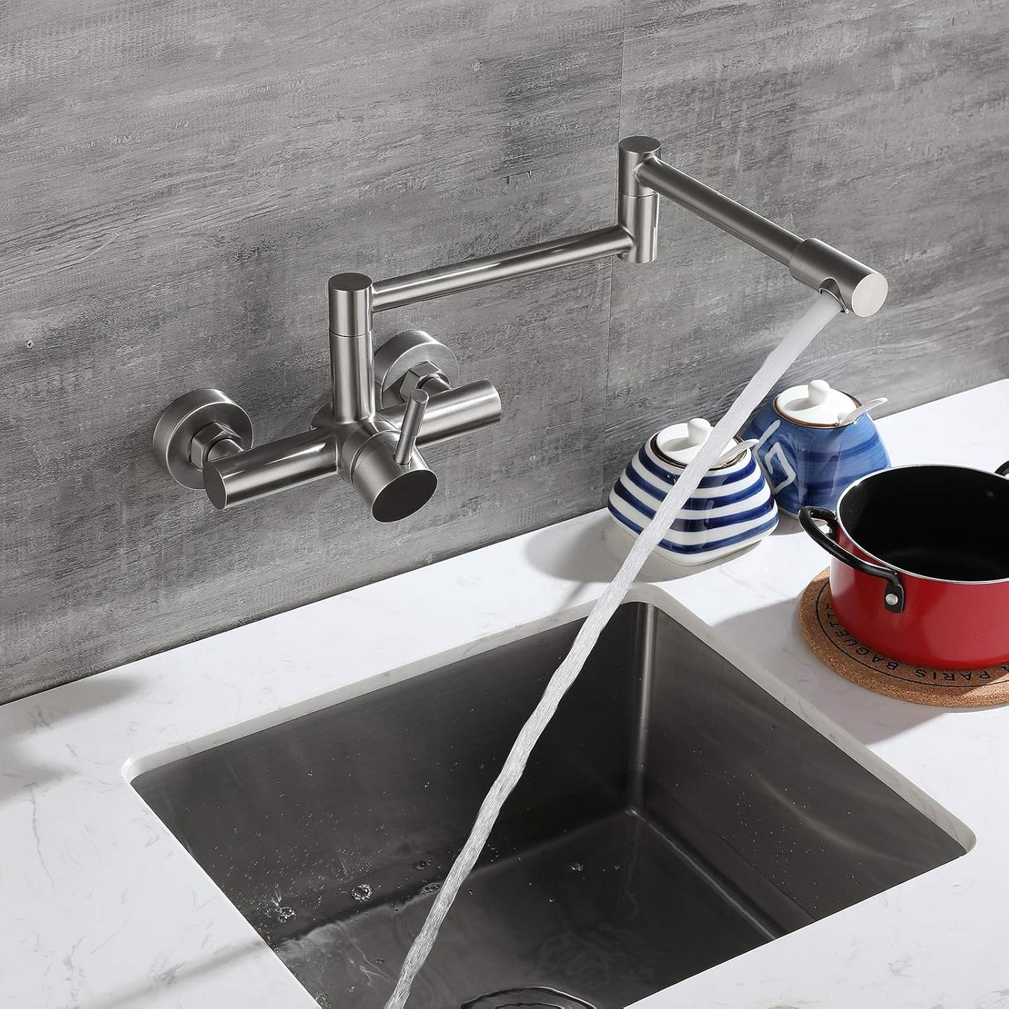 Wall-mounted kitchen faucet made of 304 stainless steel – hot and cold water