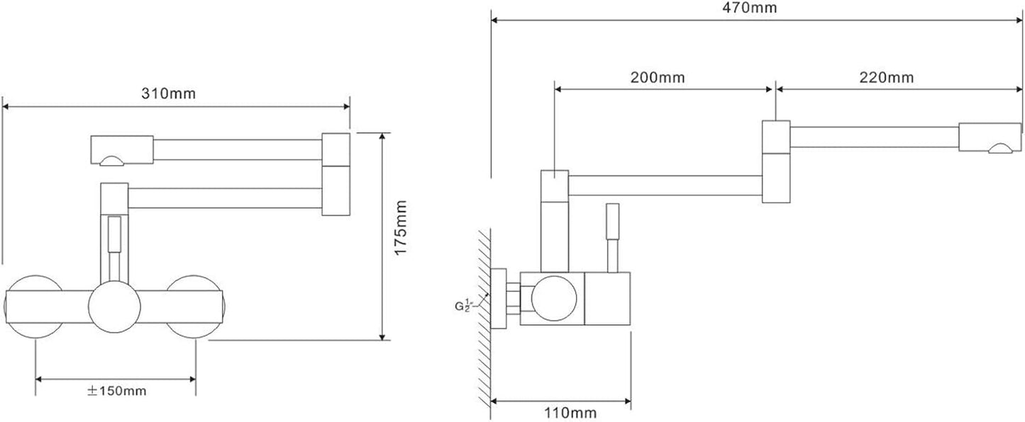 Wall-mounted kitchen faucet made of 304 stainless steel – hot and cold water