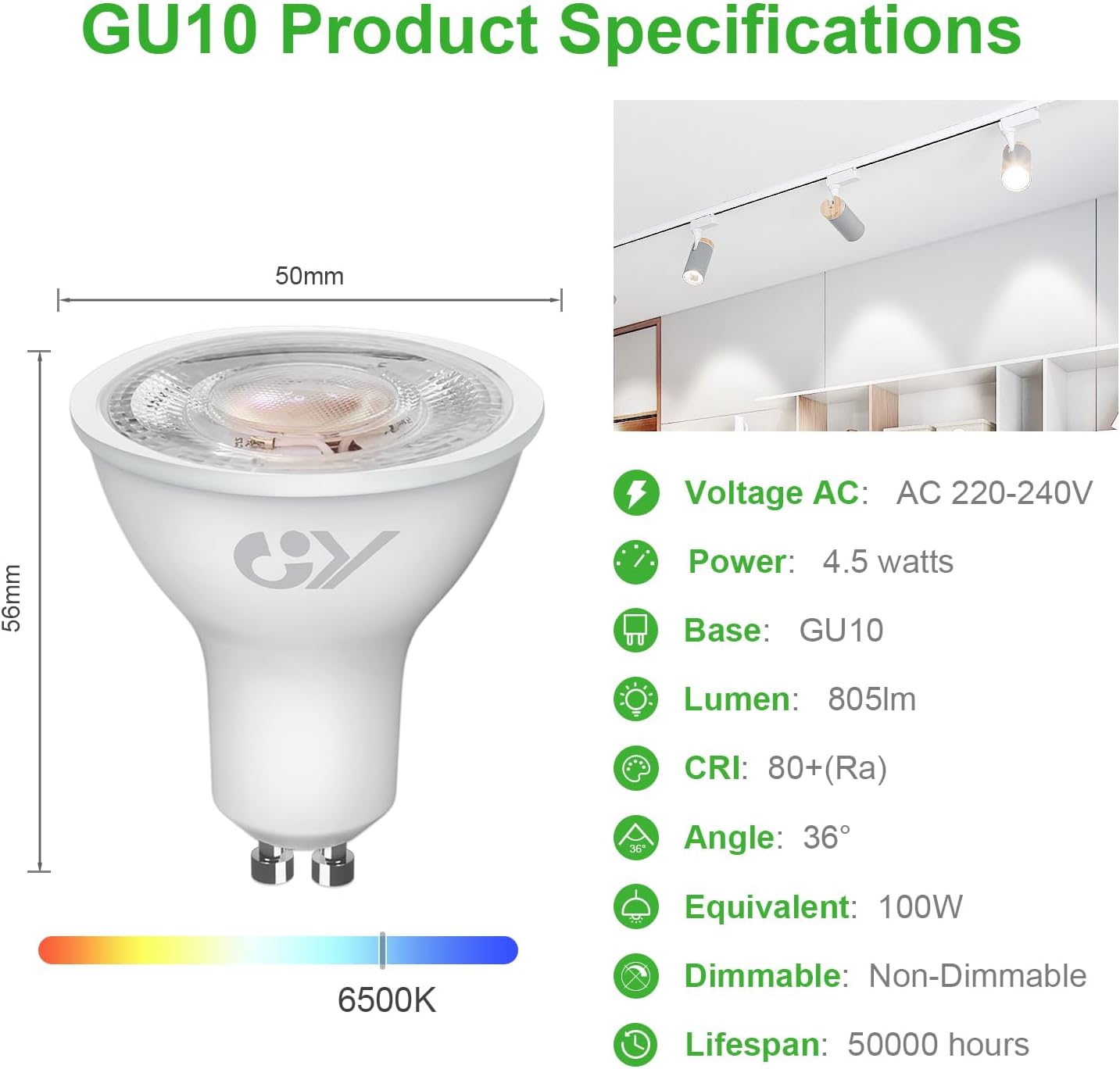GU10 LED-pirnid energiasäästlikud, mittedimmerdatavad