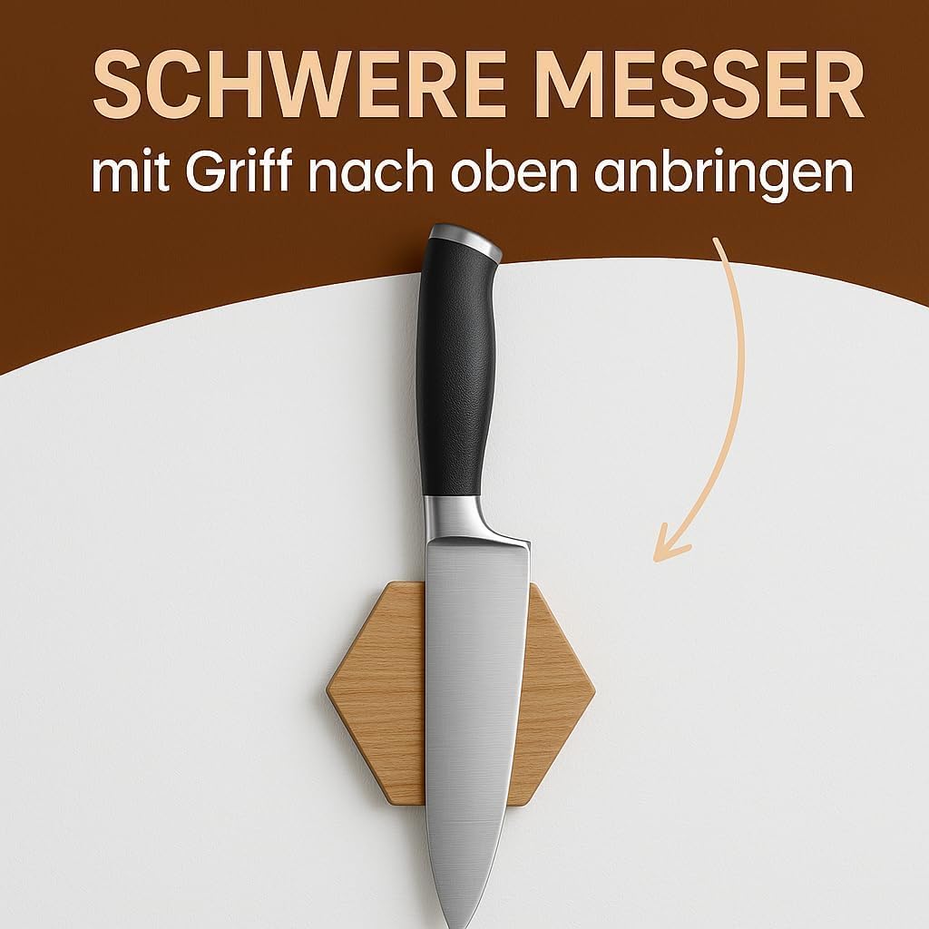 Magnetische Messerleiste – Sechseckiger Bambus-Messerhalter mit starkem Magneten, zur Befestigung an Wand oder Kühlschrank