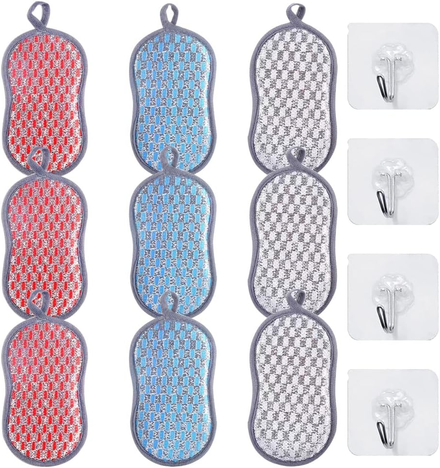 Dishwashing sponges for removing tough grime, with hanging hooks, 9-pack