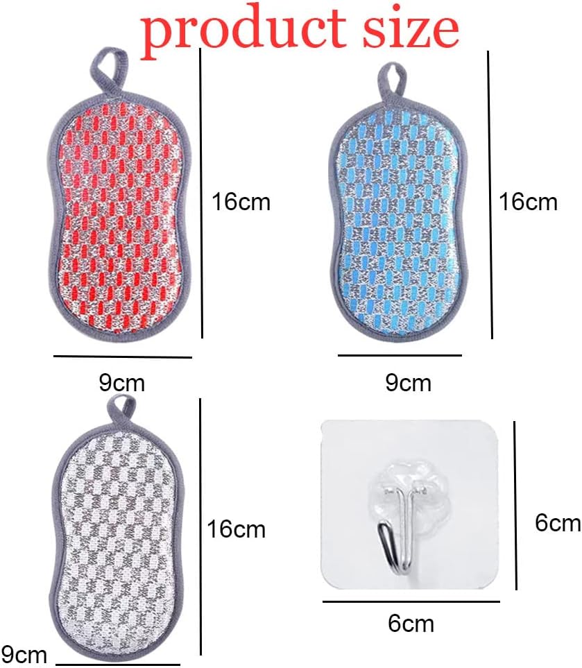 Dishwashing sponges for removing tough grime, with hanging hooks, 9-pack