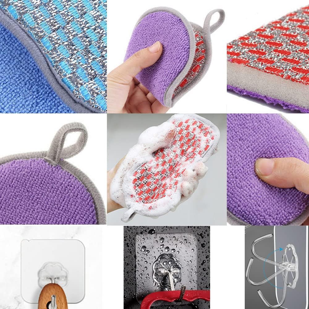 Dishwashing sponges for removing tough grime, with hanging hooks, 9-pack