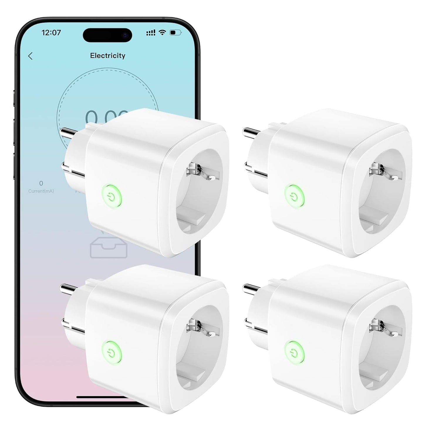 HBN Smart Plug 4-pak med strømforbrugsmåler – WiFi, stemmestyring, 10 A
