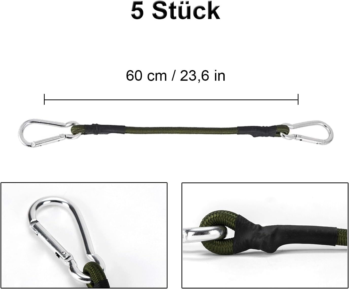 Pingutusrihmad Karabiiniga, 60 cm, 5tk