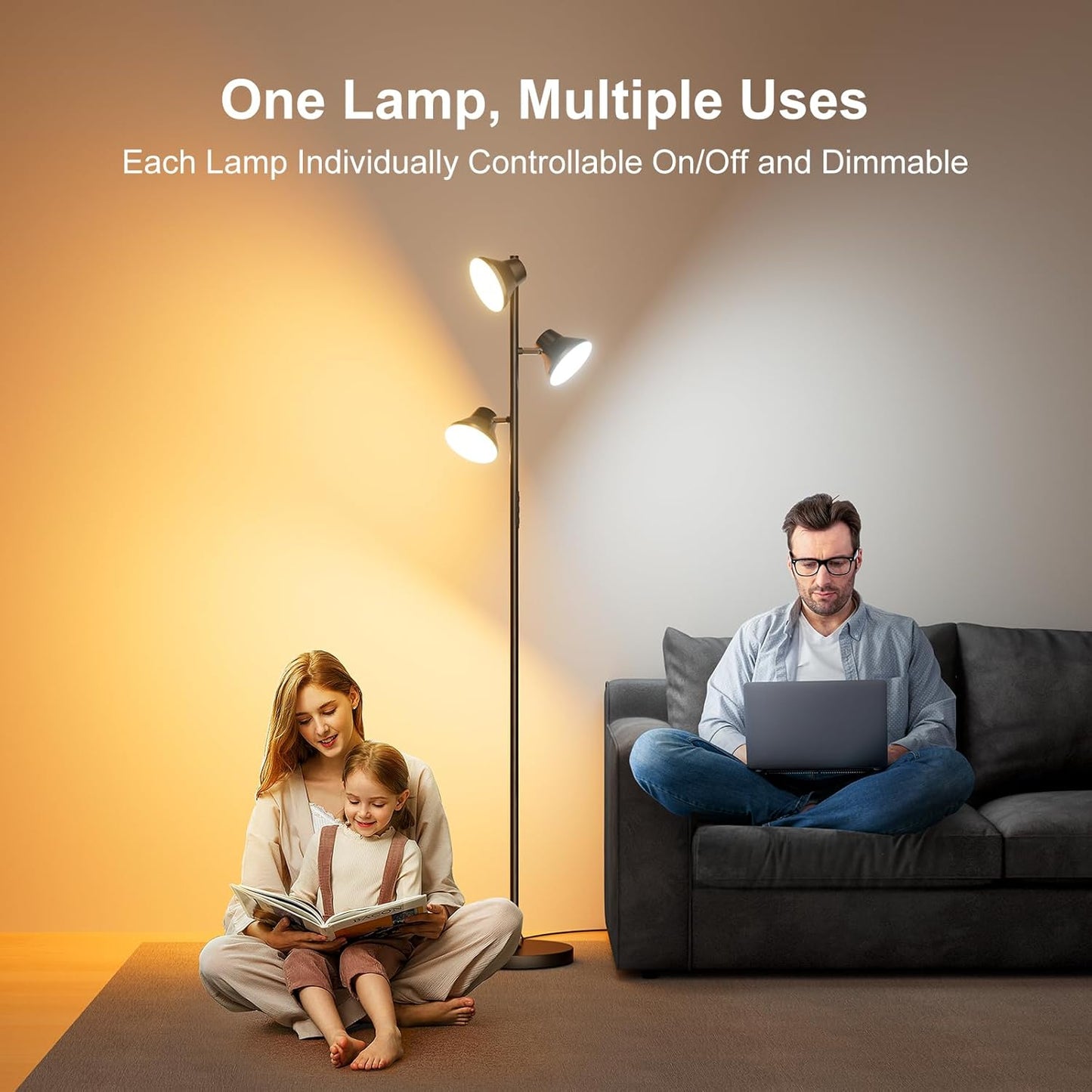 Dimmerdatav LED-põrandalamp 2700K–6500K, pööratavate peadega