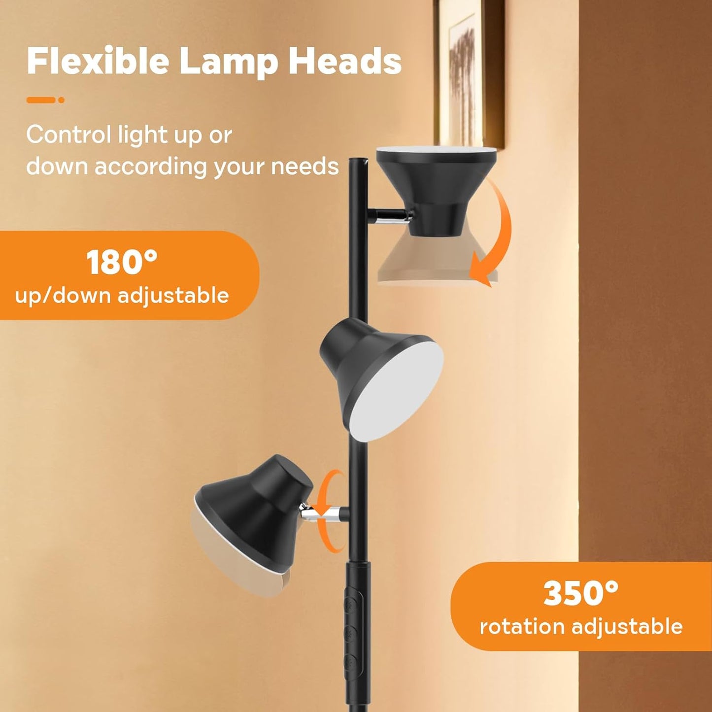 Dimmerdatav LED-põrandalamp 2700K–6500K, pööratavate peadega