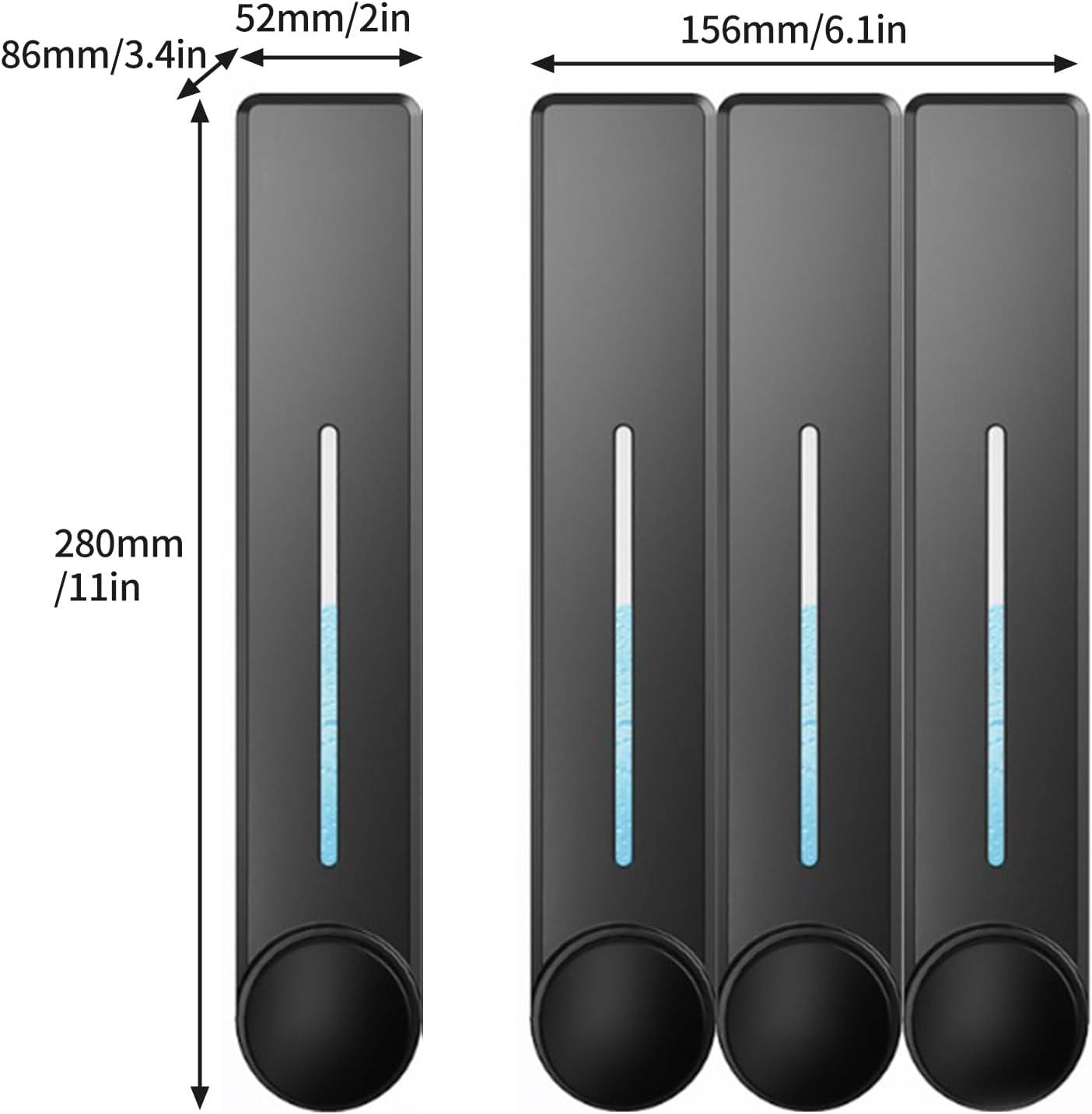 Wall-mounted soap dispenser, 3 x 450 ml shower gel, shampoo
