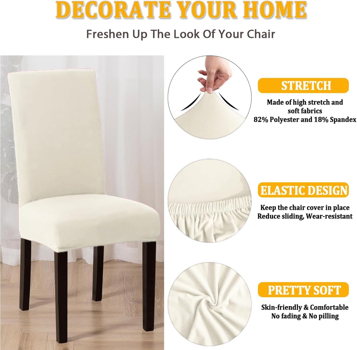 Chair covers – removable and washable stretch covers (Khaki, set of 4)