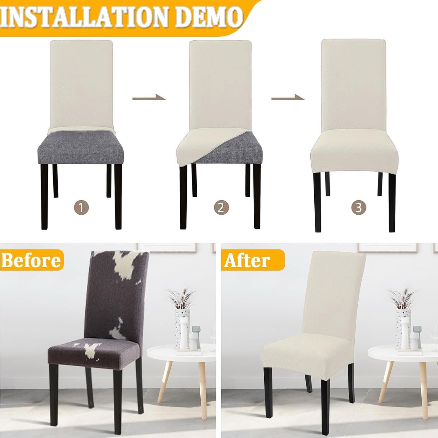 Chair covers – removable and washable stretch covers (Beige, set of 4)
