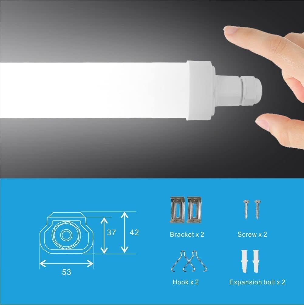 Rørlampe, 0,6 m (2FT) – 15W, 1660 lm, IP65, kold hvid, med integreret stik