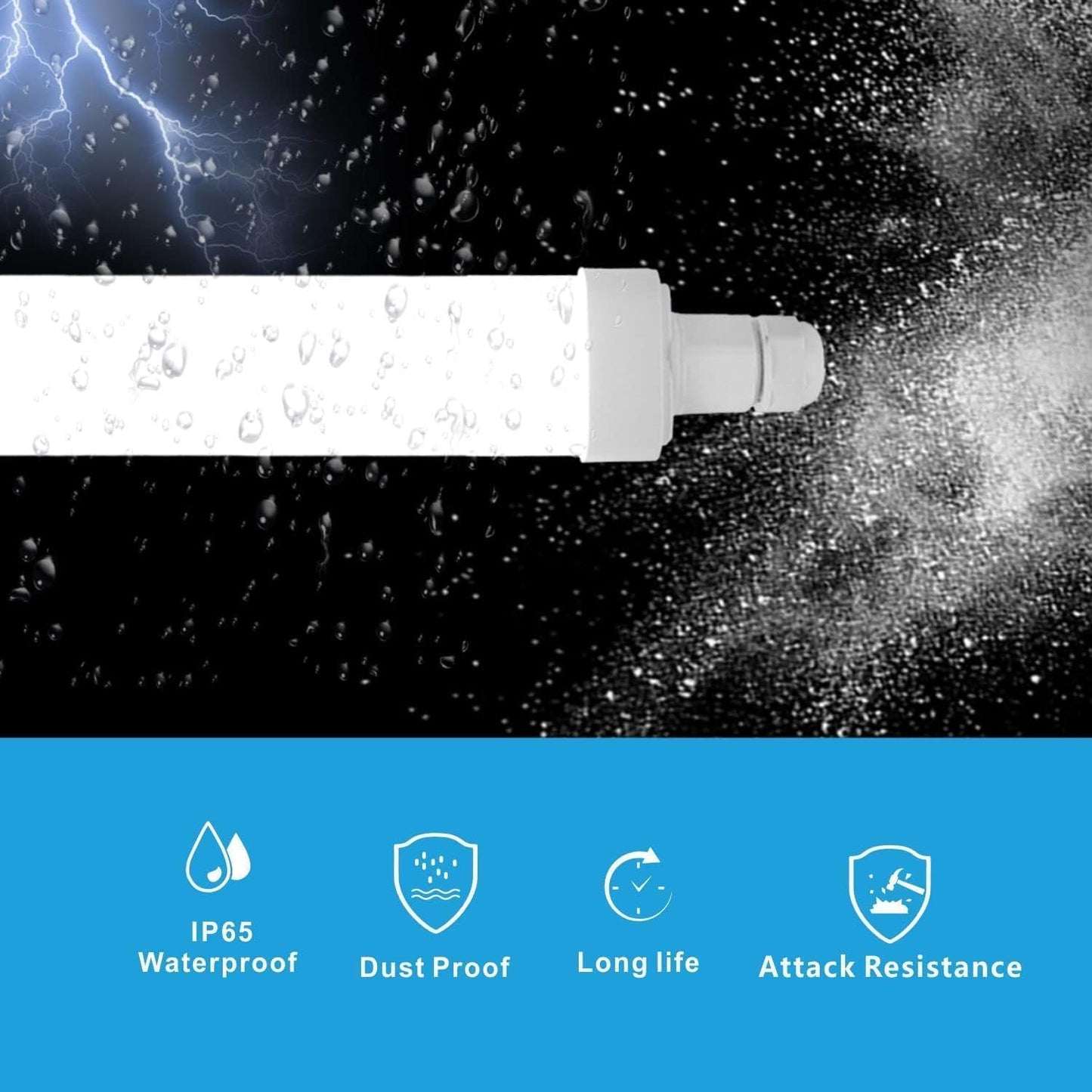 Rørlampe, 0,6 m (2FT) – 15W, 1660 lm, IP65, kold hvid, med integreret stik