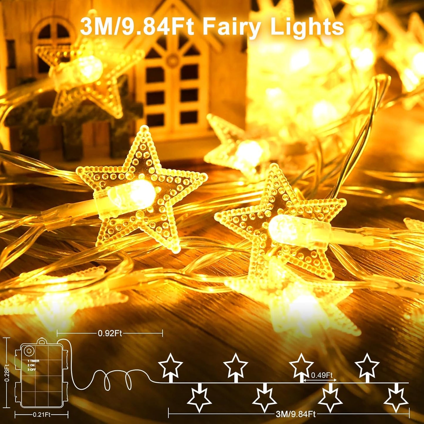 LED-dekorationsbelysning i form av snöflingor från 3M – 20 LED-lampor, batteridrivna, IP65-vattentäta, julbelysning med timer för inomhus- och utomhusbruk