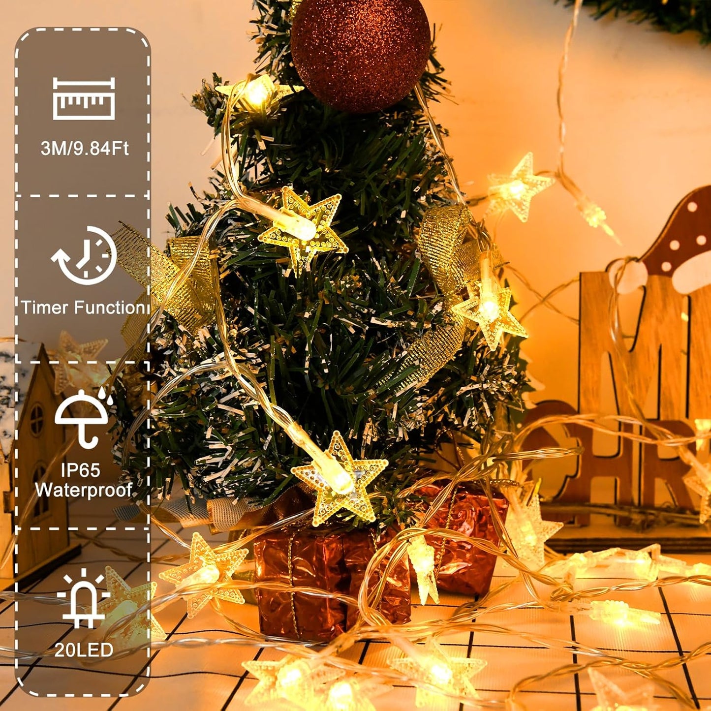 LED-dekorationsbelysning i form av snöflingor från 3M – 20 LED-lampor, batteridrivna, IP65-vattentäta, julbelysning med timer för inomhus- och utomhusbruk