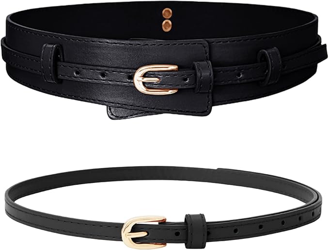 2-i-1-korsettbälte, avtagbart, brett, svart – vintage-läderbälte med metallspänne (midja 69–85 cm)