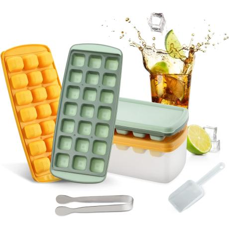 Ice cube moulds with container and tongs